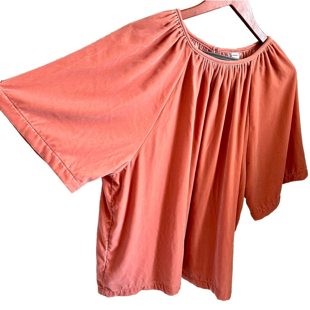 Old Navy Velvet Top A-Line Short Sleeve Shirred Dusty Rose Plus Size 2X‎ NWT